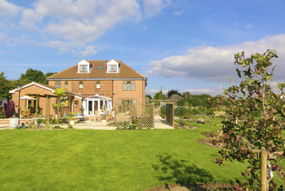 Rear view of the house and gardens.